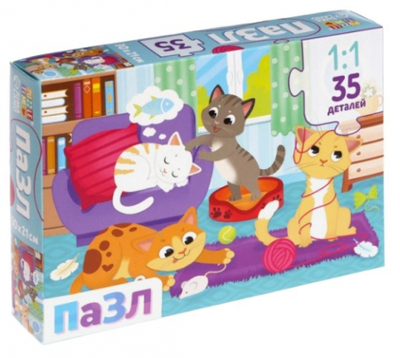 Пазлы Sima-Land, 30*21 см, 35 элементов, «Кошачий мир»