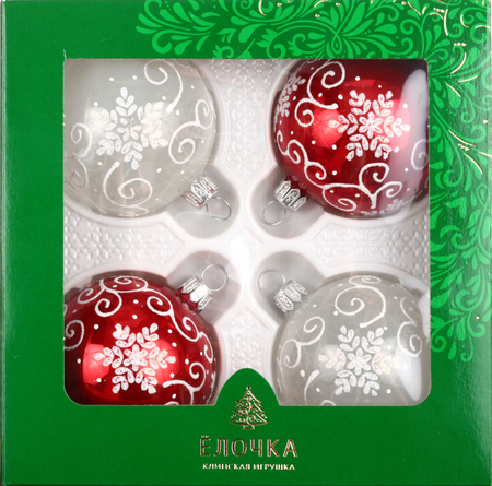 Набор шаров новогодних «Хоровод» (стекло), диаметр 6 см, 4 шт., белый/красный
