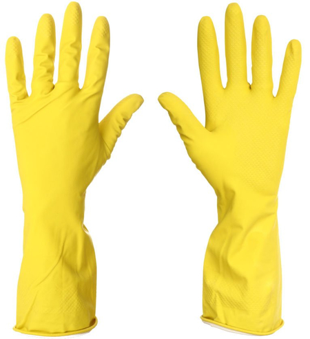 Перчатки латексные с хлопковым напылением Lotus Lux, размер S, желтые