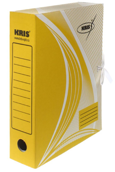 Папка архивная из картона на завязках Kris, формат А4 (325*260 мм), корешок 75 мм, желтая
