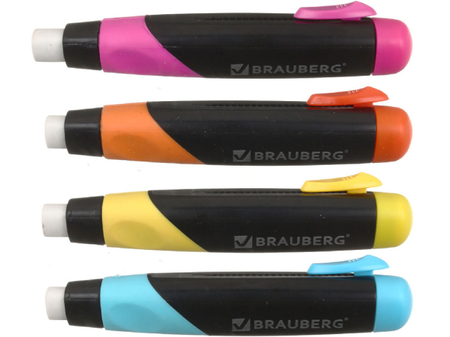 Ластик Brauberg Blaster в пластиковом футляре, 112*21*24 мм, белый, цвет футляра - ассорти
