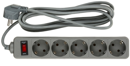 Сетевой фильтр «Космос» 10А (с заземлением, с выключателем), 5 розеток, 3 м, серый Сетевой фильтр «Космос» 10А (с заземлением, с выключателем), 5 розеток, 3 м, серый