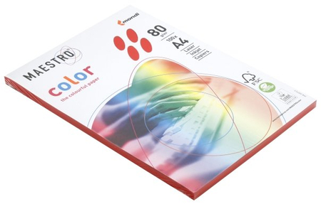 Бумага офисная цветная Maestro (формат А4 в упаковке по 100 листов), А4 (210*297 мм), 80 г/м2, 100 л., кораллово-красная