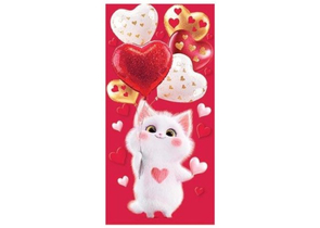 Открытка-конверт для денег «Мир открыток», 83×168 мм, «Котик с шарами-сердечками»