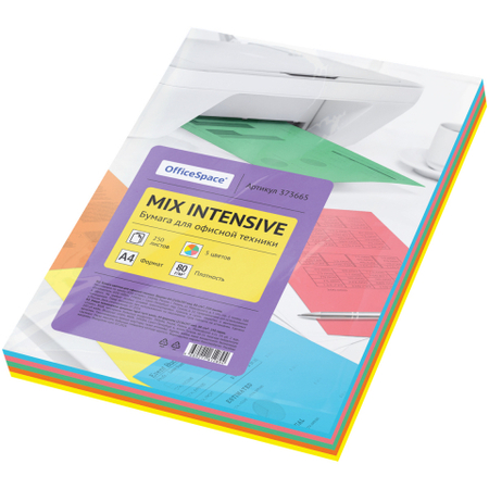 Бумага офисная цветная OfficeSpace Intensive, А4 (210*297 мм), 80 г/м2, 250 л. (5 цветов*50 л.) Бумага офисная цветная OfficeSpace Intensive, А4 (210*297 мм), 80 г/м2, 250 л. (5 цветов*50 л.)