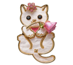 Брошь «Кошка» Sima-Land, 3,5×2×1,5 см, «С розой», бело-розовая с золотистым