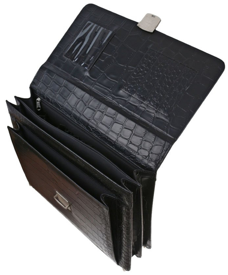 Портфель деловой из натуральной кожи «Кинг» 1075, 380*290*60 мм, рифленый черный