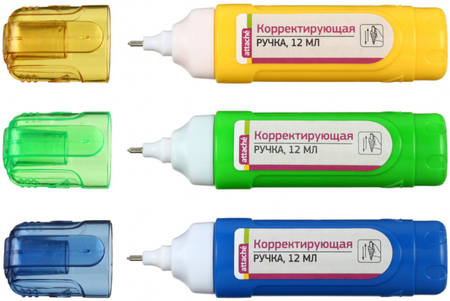 Корректирующая ручка Attache, 12 мл, металлический пишущий узел, корпус ассорти
