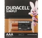 Батарейка щелочная Duracell Simply, AAA, LR03, 1.5V, 2 шт.