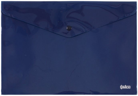 Папка-конверт пластиковая на кнопке Index, толщина пластика 0,18 мм, полупрозрачная синяя
