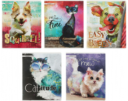 Тетрадь общая А5, 48 л. на скобе «Неоновые питомцы», 160*200 мм, клетка, ассорти