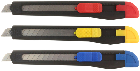 Нож канцелярский Attache, ширина лезвия 9 мм, черный, цвет фиксатора - ассорти