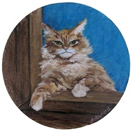 Картина «Посмотрим» (Джонс А.С.), диаметр 20 см, холст, масло (живопись) Картина «Посмотрим» (Джонс А.С.), диаметр 20 см, холст, масло (живопись)