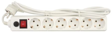 Сетевой фильтр Buro 10А (с заземлением, с выключателем) , 6 розеток, 3 м, белый