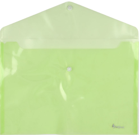 Папка-конверт пластиковая на кнопке Forpus, толщина пластика 0,16 мм, прозрачная зеленая