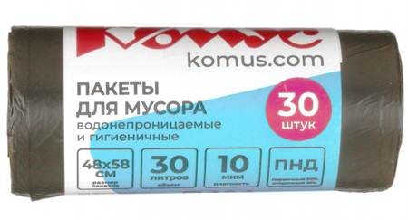 Пакеты для мусора «Комус» (ПНД), 30 л, 30 шт., черные Пакеты для мусора «Комус» (ПНД), 30 л, 30 шт., черные