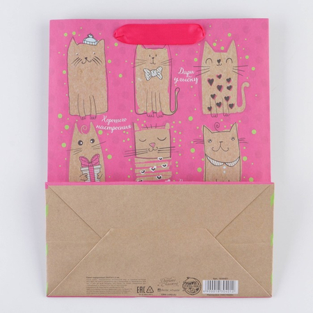 Пакет бумажный крафтовый «Милые котики», 23*27*11,5 см