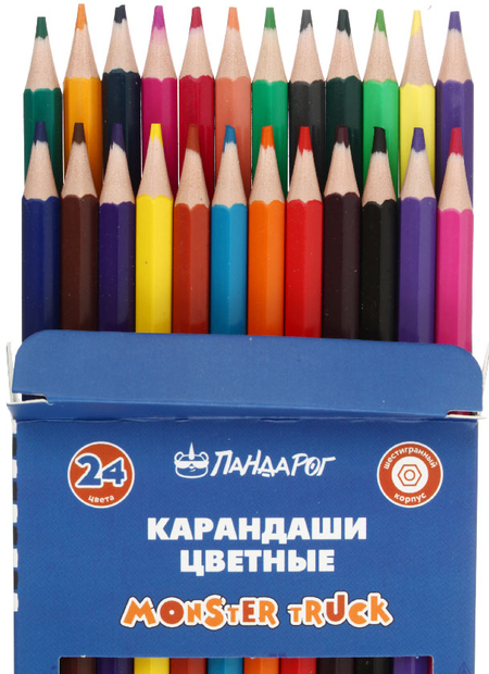 Карандаши цветные «ПандаРог. Гонка», 24 цвета, длина 175 мм Карандаши цветные «ПандаРог. Гонка», 24 цвета, длина 175 мм