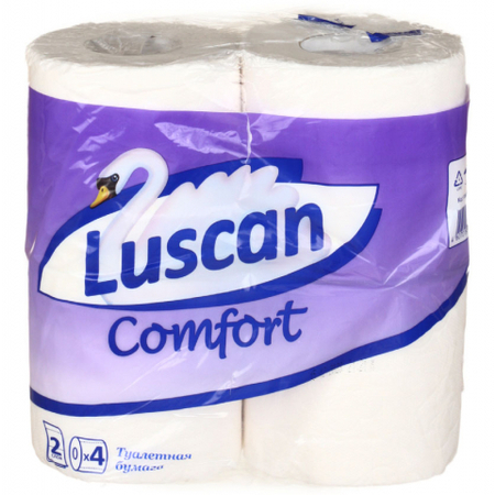 Бумага туалетная Luscan Comfort, 4 рулона, ширина 95 мм, белая