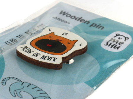 Значок деревянный Meshu, 2,9*3,4 см, Meow Значок деревянный Meshu, 2,9*3,4 см, Meow