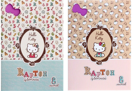 Картон цветной односторонний А4 Hello Kitty, 8 цветов, 8 л., мелованный, обложка — ассорти (цена за 1 шт.)