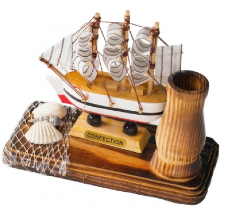 Набор настольный сувенирный «Карандашница-ваза и корабль», 12*13*6 см