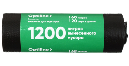 Пакеты для мусора Optiline (ПНД), 60 л, 20 шт., черные