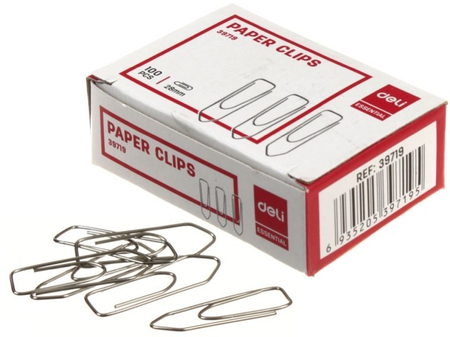 Скрепки проволочные Deli, 28 мм, 100 шт., треугольные, никелированные 