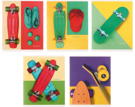 Тетрадь общая А5, 48 л. на скобе Skateboard, 163*200 мм, клетка, ассорти