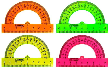 Транспортир пластиковый «Стамм», 8 см, флюоресцентный прозрачный, ассорти