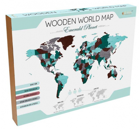Конструктор интерьерный деревянный Ewa «Карта Мира», 1920*1050*12 мм, 127 деталей, «Эмеральд плэнет» (Large)