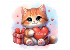 Мини-открытка в букеты «Стильная открытка», 70×70 мм, «Котик с сердцем Valentine»