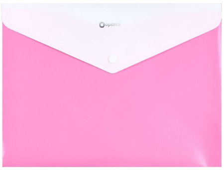 Папка-конверт пластиковая на кнопке «Полоса» А4+, толщина пластика 0,18 мм, розовая