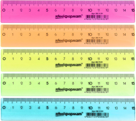 Линейка пластиковая schoolФормат, 15 см, прозрачная цветная, ассорти (цена за 1 шт.)