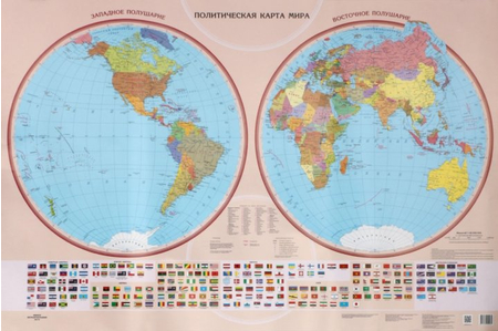 Карта настенная «Политическая карта полушарий», 670*1000 мм, мелованная бумага
