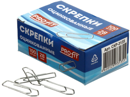 Скрепки проволочные Profit, 28 мм, 100 шт., треугольные, оцинкованные