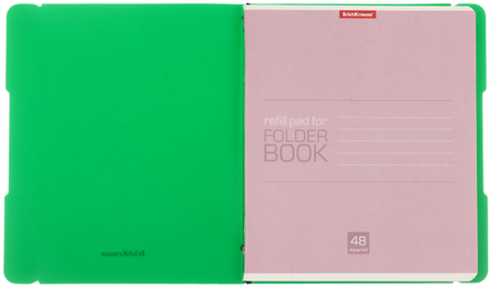 Тетрадь общая А5+, 48 л. на скобе FolderBook Classic, 175*205 мм, клетка, зеленая, цвет внутренних обложек - ассорти