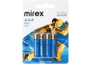 Батарейки щелочные Mirex Ultra Alkaline, AAA, LR03, 1.5V, 4 шт. в блистере