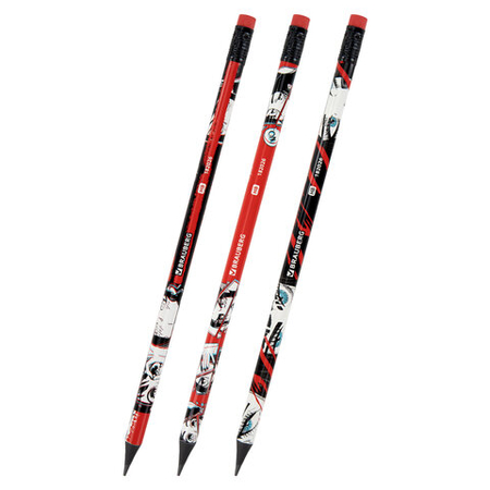 Карандаш чернографитный Brauberg Red Anime, твердость грифеля ТМ, с ластиком, корпус ассорти