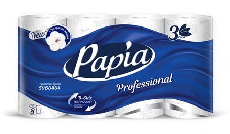 Бумага туалетная Papia Professional, 8 рулонов, ширина 95 мм, белая