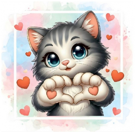 Мини-открытка в букеты «Стильная открытка», 70*70 мм, «Котик с сердцем»