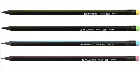 Карандаш чернографитный Brauberg Vivid, твердость грифеля ТМ, с ластиком, корпус ассорти Карандаш чернографитный Brauberg Vivid, твердость грифеля ТМ, с ластиком, корпус ассорти