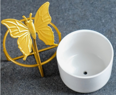 Горшок цветочный керамический на металлической подставке Sima-Land, 13*9*12 см, «Бабочка»