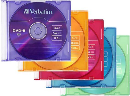 Компакт-диск DVD-R Verbatim, 16x, Slim Case, цвет упаковки - ассорти (цена за 1 шт.)