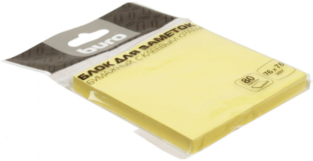 Бумага для заметок с липким краем Buro, 76*76 мм, 1 блок*80 л., желтая пастель
