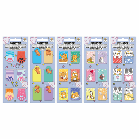 Закладки для книг магнитные Funster, 6 шт., 35*25 мм, «Яркий микс», ассорти Закладки для книг магнитные Funster, 6 шт., 35*25 мм, «Яркий микс», ассорти