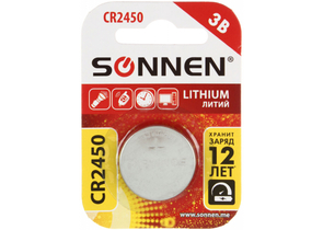 Батарейка литиевая дисковая Sonnen Lithium, CR2450, 3V