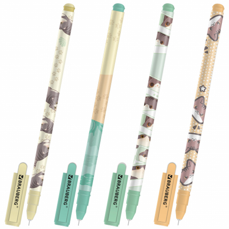 Ручка гелевая Brauberg Cute, «Милые коты», корпус ассорти, стержень синий