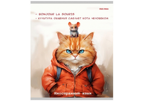 Тетрадь предметная А5, 48 л. на скобе «Жил-был кот», 170×207 мм, клетка, «Иностранный язык»