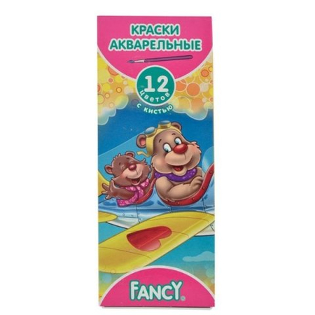 Акварель медовая Fancy, 12 цветов, в картонной коробке, с кисточкой Акварель медовая Fancy, 12 цветов, в картонной коробке, с кисточкой